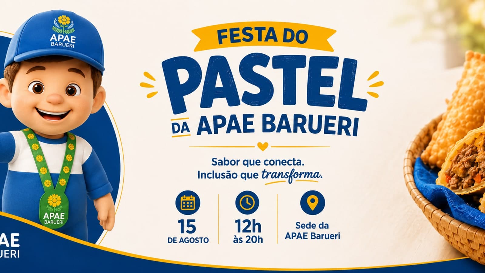 Arte da Festa do Pastel da APAE Barueri, evento solidário em prol da humanização da recepção