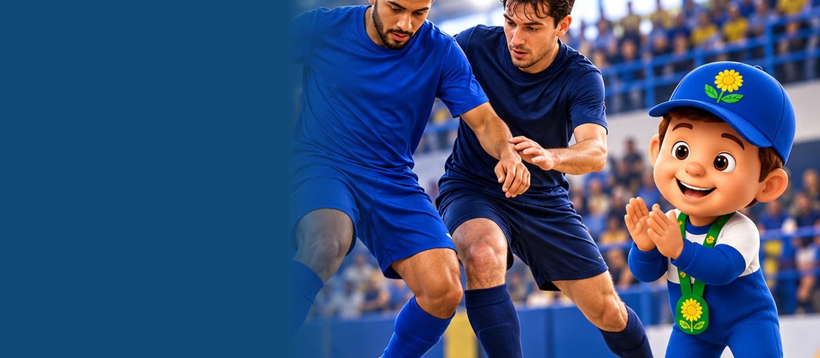Arte do Futsal Paraolímpico do Circuito Barueri, com dois jogadores de azul disputando a bola numa quadra coberta, o mascote Apaezito aplaudindo ao lado e a chamada “13 de setembro · Jd Silveira, Jandira”.